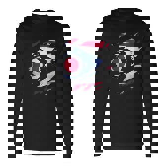 オハイオ州オハイオ州立大学 破れ加工 オハイオ州旗 長袖Tシャツ - Kawaiitshirt