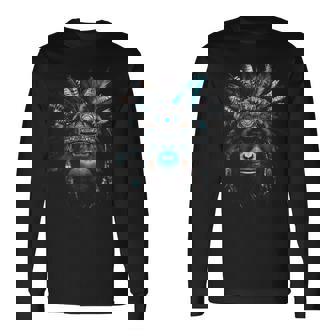 オランウータン ネイティブアメリカン ヘッドドレス 野生動物愛好家 長袖Tシャツ - Kawaiitshirt