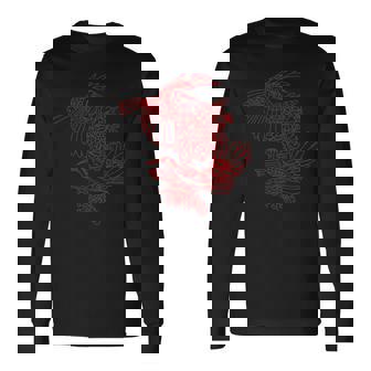 オリジナルツインサギと菊レッドラインアート 長袖Tシャツ - Kawaiitshirt