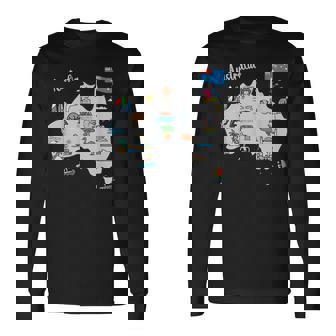 オーストラリアの地図。風景、動物、文化、シンボルのアイコン 長袖Tシャツ - Kawaiitshirt