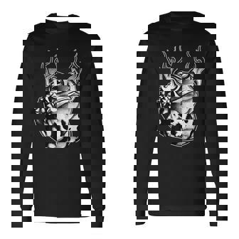 カエル ウシガエル ヒキガエル 炎 ブラックワーク 長袖Tシャツ - Kawaiitshirt