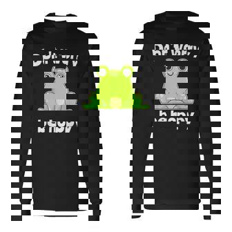 カエルのモチーフ面白いカエルのことわざは私にキスします Frog Motif Frogs Worry Hoppy 長袖Tシャツ - Kawaiitshirt
