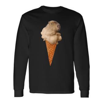 カピバラ アイスクリーム コーン おもしろ かわいい 長袖Tシャツ - Kawaiitshirt