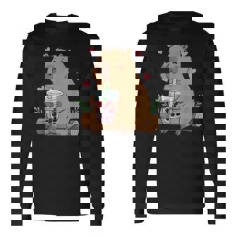 カピバラ ボバ バブルティー キッズ ガールズ キッズ カワイイ カピバラ 長袖Tシャツ - Kawaiitshirt