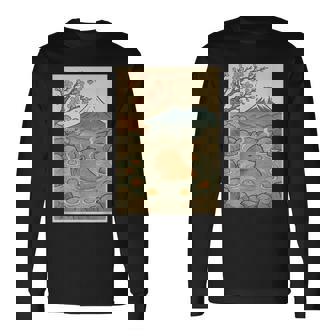 カピバラ 桜と温泉のカワイイアート 長袖Tシャツ - Kawaiitshirt