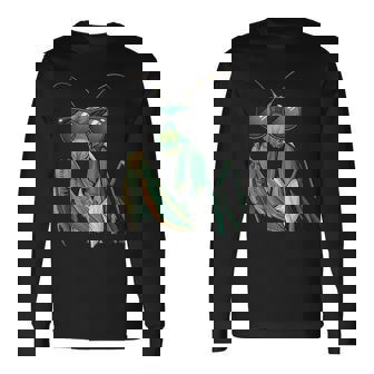 カマキリのサングラスをかぶったコスチュームファニーバグ昆虫 長袖Tシャツ - Kawaiitshirt