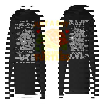 カメが大好きな少年 長袖Tシャツ - Kawaiitshirt