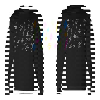 カラフル エイティズ 80年代風 レトロ 稲妻 クラシック パターン 長袖Tシャツ - Kawaiitshirt