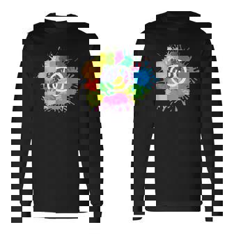 カラフル スプラッター ペイント 水彩 スマイル フェイス ユニセックス 長袖Tシャツ - Kawaiitshirt