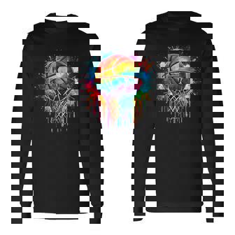 カラフル バスケットボール 絞り染め カラー スプラッシュ フープ ネット スラム ダンク 長袖Tシャツ - Kawaiitshirt