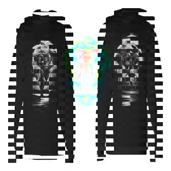 カラフル 象 精霊 動物 かっこいい イラスト アート 長袖Tシャツ - Kawaiitshirt