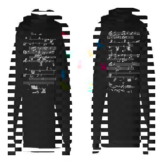 カラフルでかわいい猫 音符 楽譜 長袖Tシャツ - Kawaiitshirt