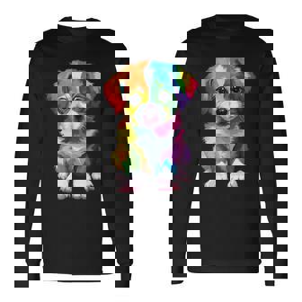 カラフルなかわいい子犬 愛らしい犬 長袖Tシャツ - Kawaiitshirt