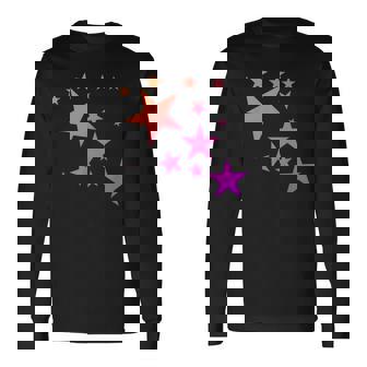 カラフルなオレンジピンクの星、流れ星柄デザイン。 長袖Tシャツ - Kawaiitshirt