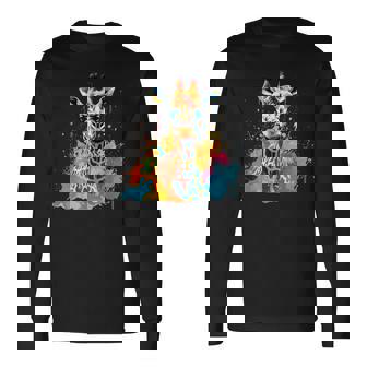 カラフルなキリン 動物 恋人 スプラッシュアート 長袖Tシャツ - Kawaiitshirt