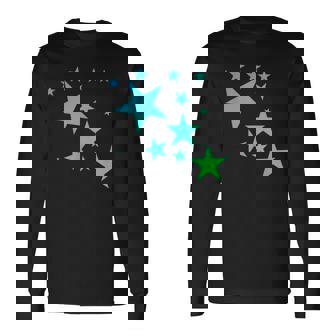 カラフルなグリーンブルーの星、星柄デザイン。 長袖Tシャツ - Kawaiitshirt