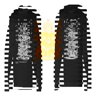 カワイイレッサーパンダピラミッドアニメ日本語文字かわいい 長袖Tシャツ - Kawaiitshirt