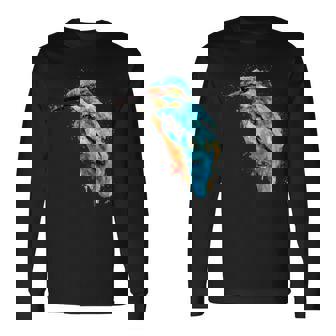 カワセミ 鳥 野生動物 動物 水彩 芸術的 ペインティング 長袖Tシャツ - Kawaiitshirt