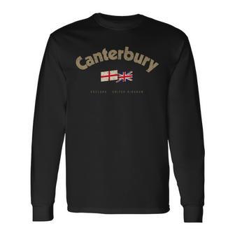 カンタベリー 都市名 ヴィンテージ 英国国旗 イギリス国旗 長袖Tシャツ - Kawaiitshirt