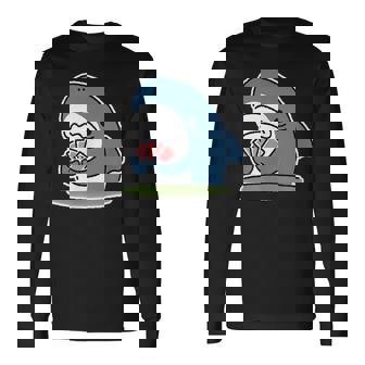 カード遊びをするサメ 長袖Tシャツ - Kawaiitshirt