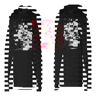 キツネ キツネ 赤いクモユリ 花 日本の九尾キツネ 長袖Tシャツ - Kawaiitshirt