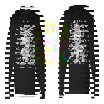 キュート レプリコーン ユニコーン シャムロック 聖パトリックデー ガールズ キッズ 長袖Tシャツ - Kawaiitshirt