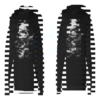 ギター ロック音楽を備えたヘビー ロック メタル パンダ 長袖Tシャツ - Kawaiitshirt