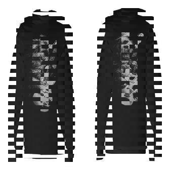 ギターを弾くハバニーズ犬 ロックミュージック 犬好き 長袖Tシャツ - Kawaiitshirt