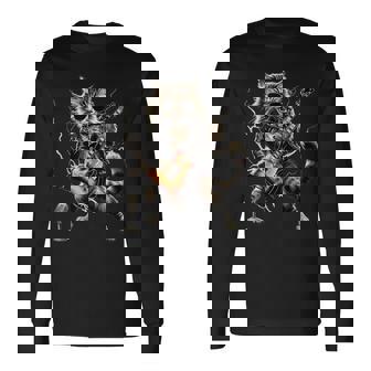 ギターを弾くロックキャット 面白いギター猫 長袖Tシャツ - Kawaiitshirt