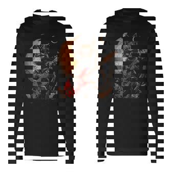 ギターを弾くロックキャット 面白いロックミュージックギター猫 長袖Tシャツ - Kawaiitshirt