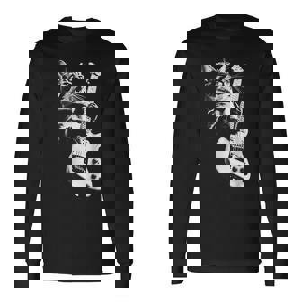 ギターを弾くロック猫 面白いギター猫 長袖Tシャツ - Kawaiitshirt