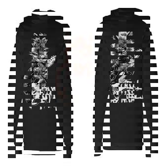 ギターを弾く猫 ヘヴィメタル ロックキャット おもしろギタリスト 長袖Tシャツ - Kawaiitshirt