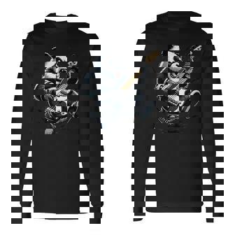 ギター付きパンダ グラフィック パンダ愛好家 パンダ ベース演奏 長袖Tシャツ - Kawaiitshirt