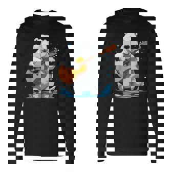 クマがアコースティックギターを弾くクマのギタリスト 長袖Tシャツ - Kawaiitshirt