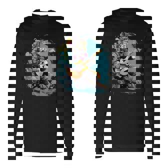 クラシックギターを弾く猫 猫 ギター 音楽 長袖Tシャツ - Kawaiitshirt