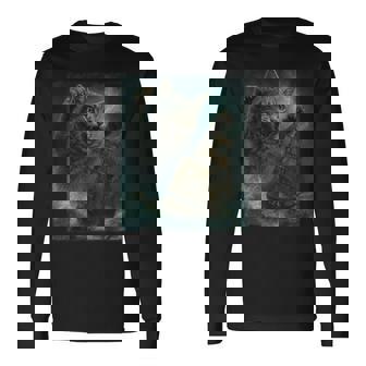 クラーケンの海の怪獣が海に潜る海賊船を襲う巨大猫 長袖Tシャツ - Kawaiitshirt