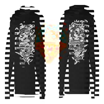 クレイジー ペパロニ ピザ キャット カルツォーネ トラ猫 ファーストフードの子猫 長袖Tシャツ - Kawaiitshirt