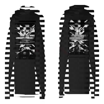 クールで素朴な風化ユニオンジャック モノクロ 長袖Tシャツ - Kawaiitshirt