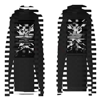 クールで素朴な風化ユニオンジャック モノクロ 長袖tシャツ 長袖Tシャツ - Kawaiitshirt