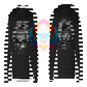 クールなタイダイサングラスマンドリルイラストアート 長袖Tシャツ - Kawaiitshirt