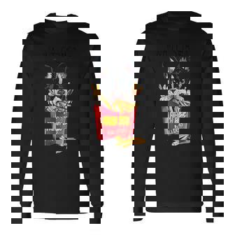 クールなフレンチブルドッグがフライドポテトを食べるグラフィッククールなデザイン。 長袖Tシャツ - Kawaiitshirt