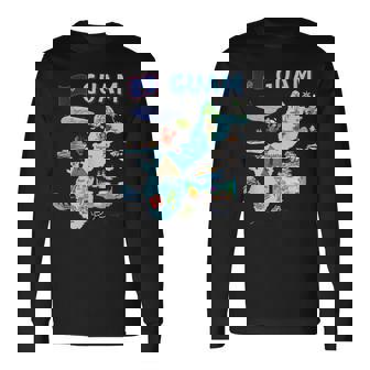 グアム、主要都市、旗、アメリカの観光名所地図 長袖Tシャツ - Kawaiitshirt