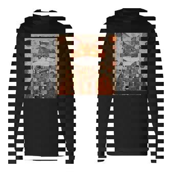 グスタフ・クリムト 幾何学模様の猫 長袖Tシャツ - Kawaiitshirt