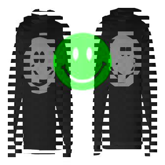 グリーン スマイリーフェイス レトロ グリーン ハッピーフェイス 長袖Tシャツ - Kawaiitshirt