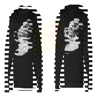 グレートウェーブ カフェラテ コーヒー カフェイン 神奈川 北斎 長袖Tシャツ - Kawaiitshirt