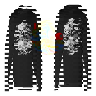 ケアンテリア 日本の神奈川波 サーフ 忠実な犬 長袖Tシャツ - Kawaiitshirt