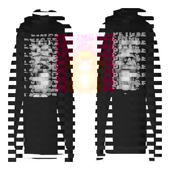 コケットボウ ペキニーズガール 犬 ママ 母の日 ピンク 長袖Tシャツ - Kawaiitshirt