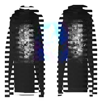 コズミックスペース オオカミ 家族 オオカミ 顔 長袖Tシャツ - Kawaiitshirt