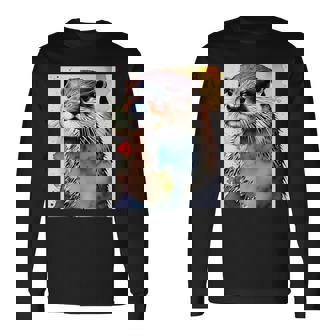 コツメカワウソ【どうぶつフレンズ】水彩画 動物 かわいい おしゃれ イラスト 長袖Tシャツ - Kawaiitshirt