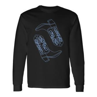 コースタル カウガール ブルー カウボーイブーツ コケット ウエスタン 長袖Tシャツ - Kawaiitshirt